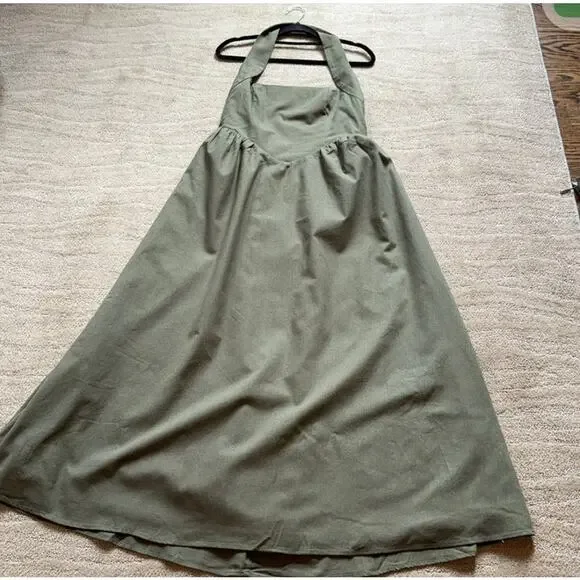 Commense Olive Green Linen and Cotton Halter Maxi Dress Sz S Boho Lagenlook NWT - Picture 5 of 9